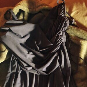 Jennifer Lopez Charcoal Black Ruched Evening Gown